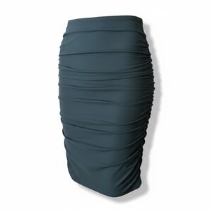 Ralph Lauren Black Label Ruched Bodycon Midi Skirt Black Size 6 Office Siren